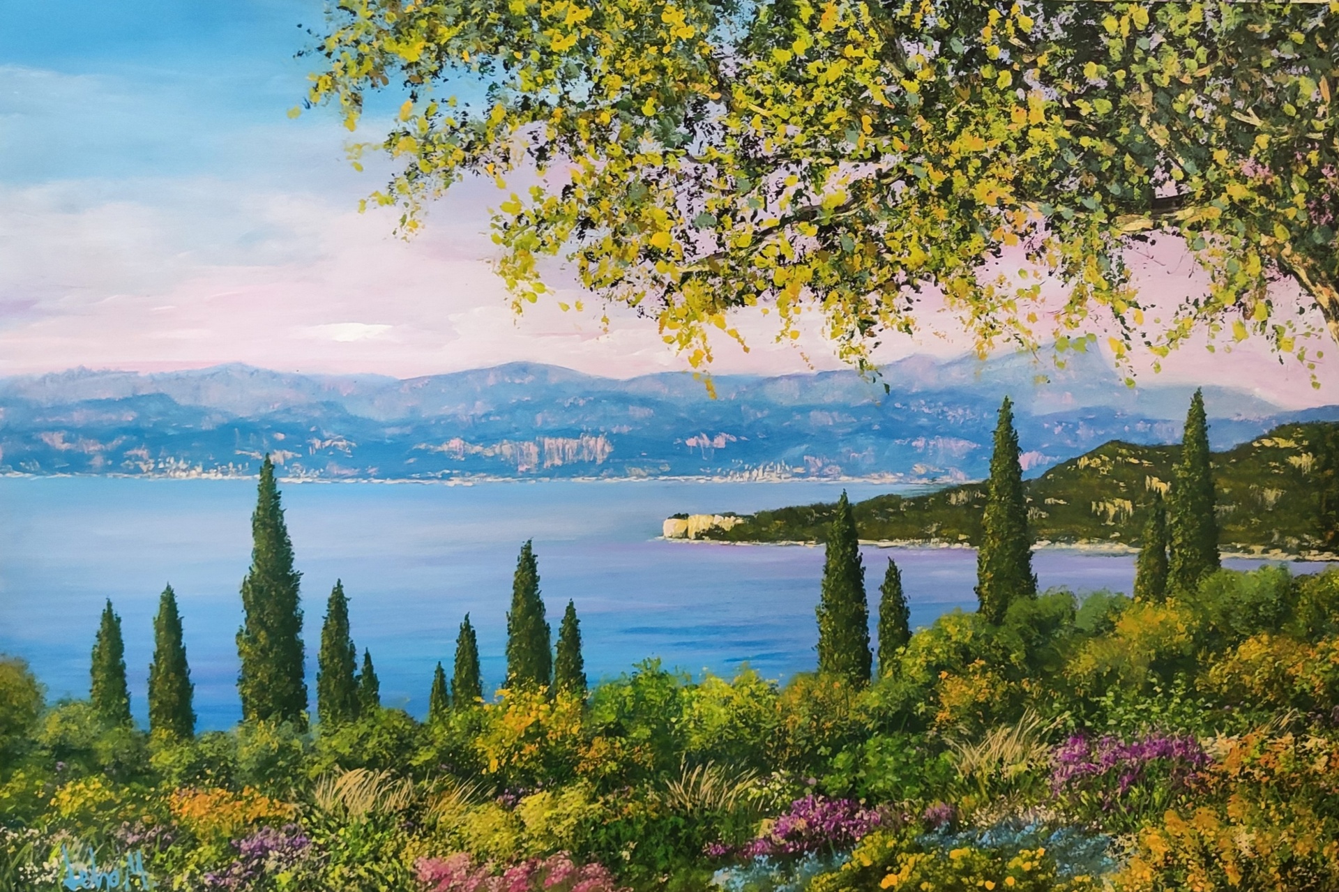 Natura dirompente e all&apos;orizzonte San Vigilio (120x80)